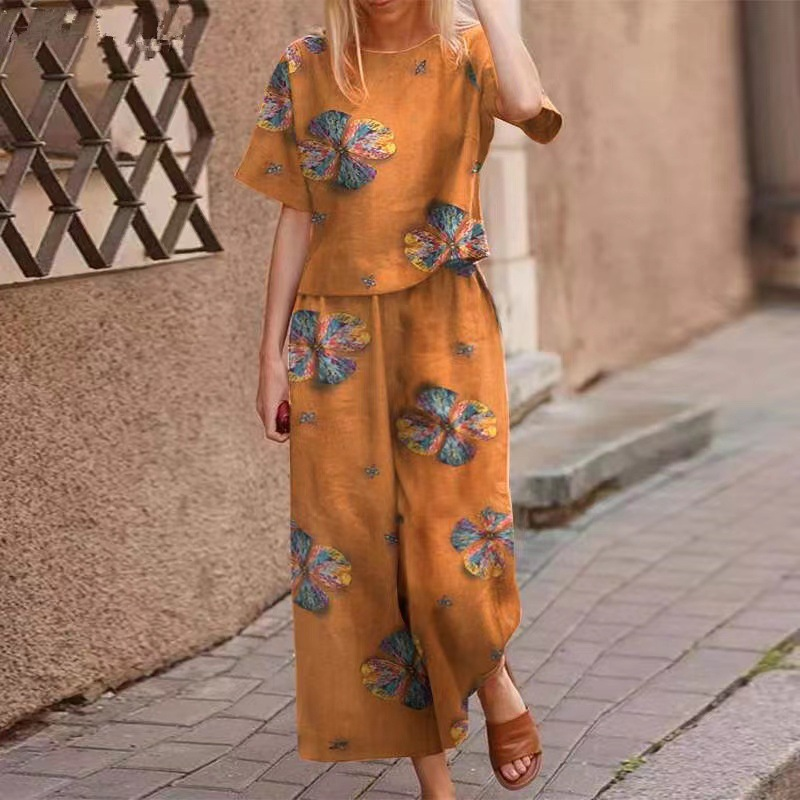 Set din două piese pentru femei: bluză largă cu imprimeu și pantaloni-3