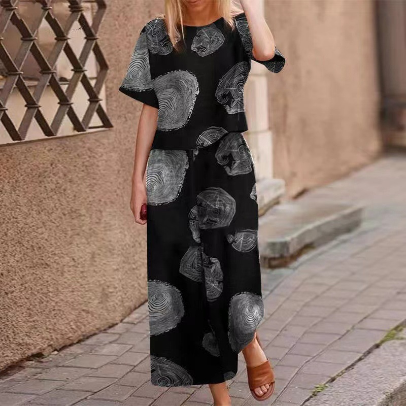 Set din două piese pentru femei: bluză largă cu imprimeu și pantaloni-5