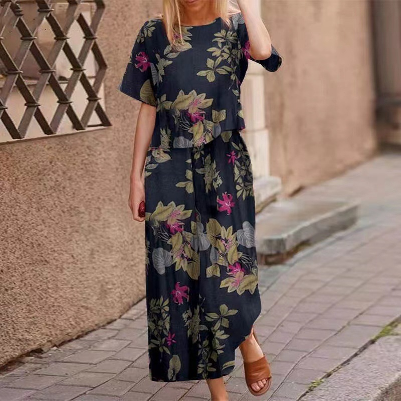 Set din două piese pentru femei: bluză largă cu imprimeu și pantaloni-6