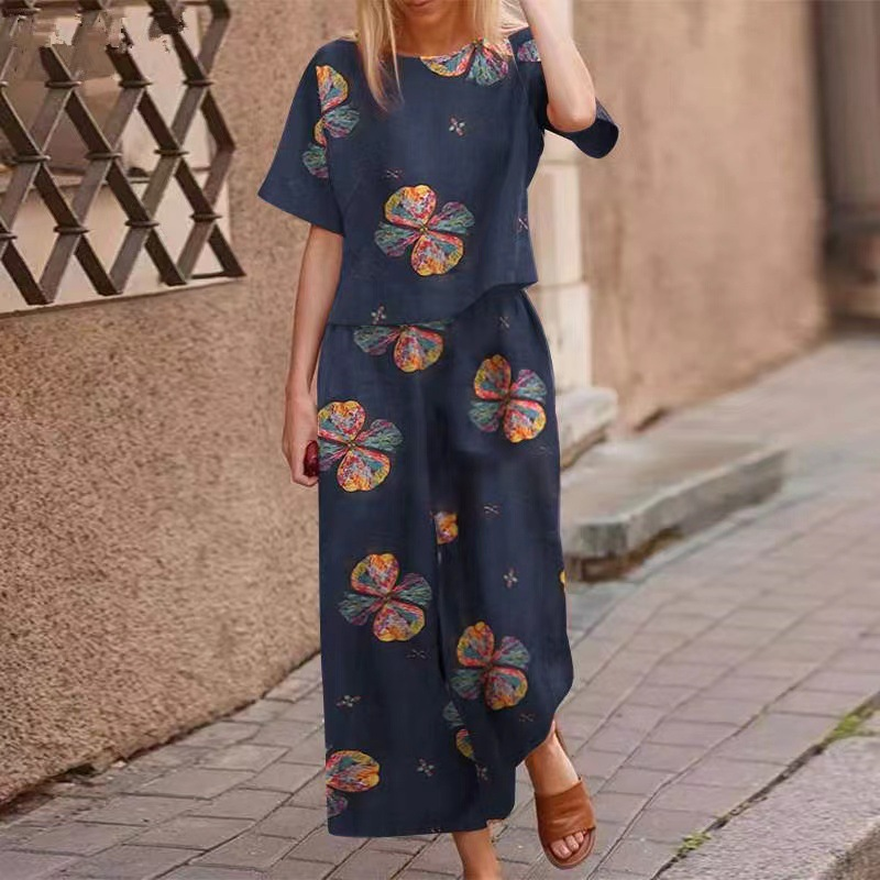 Set din două piese pentru femei: bluză largă cu imprimeu și pantaloni-7