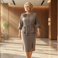 Women's Belted Peplum Top & Pencil Skirt Set
