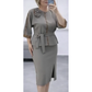Women's Belted Peplum Top & Pencil Skirt Set