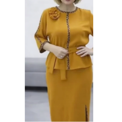 Women's Belted Peplum Top & Pencil Skirt Set