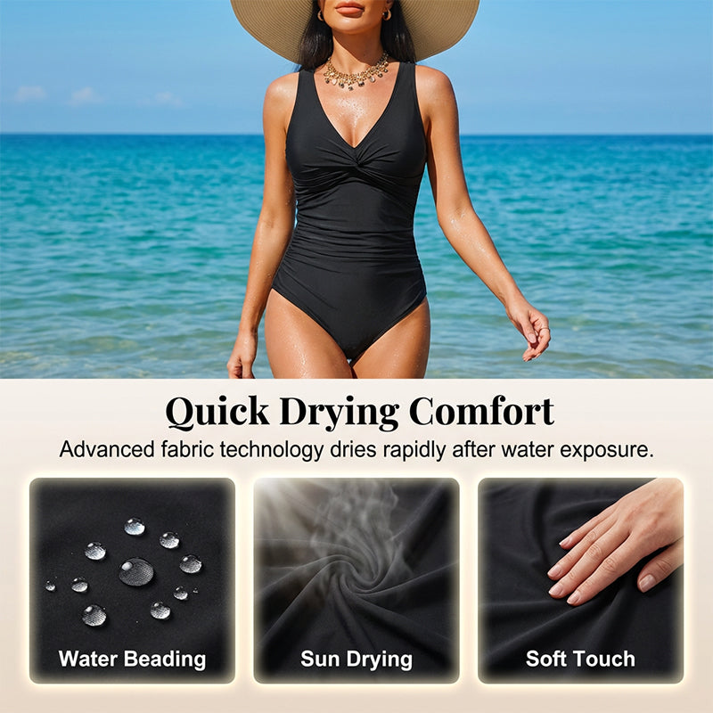 ☀️🏖️Costum de baie dintr-o singură piesă pentru femei, cu efect de modelare a taliei😍-12