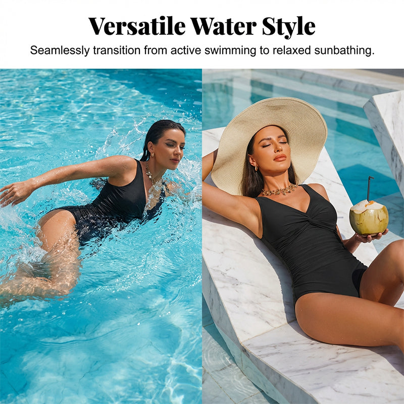 ☀️🏖️Costum de baie dintr-o singură piesă pentru femei, cu efect de modelare a taliei😍-13