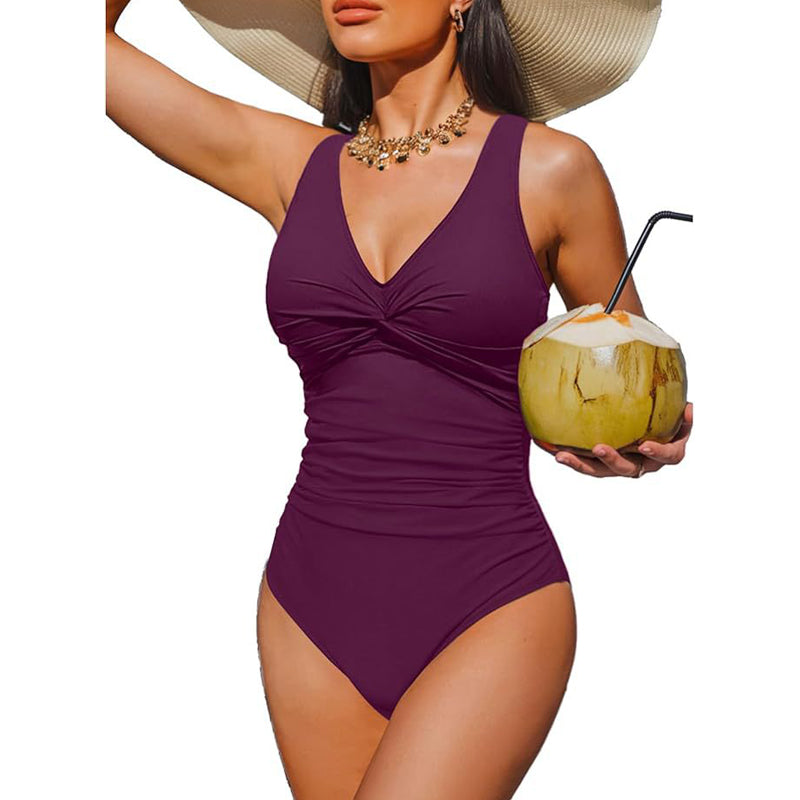 ☀️🏖️Costum de baie dintr-o singură piesă pentru femei, cu efect de modelare a taliei😍-7