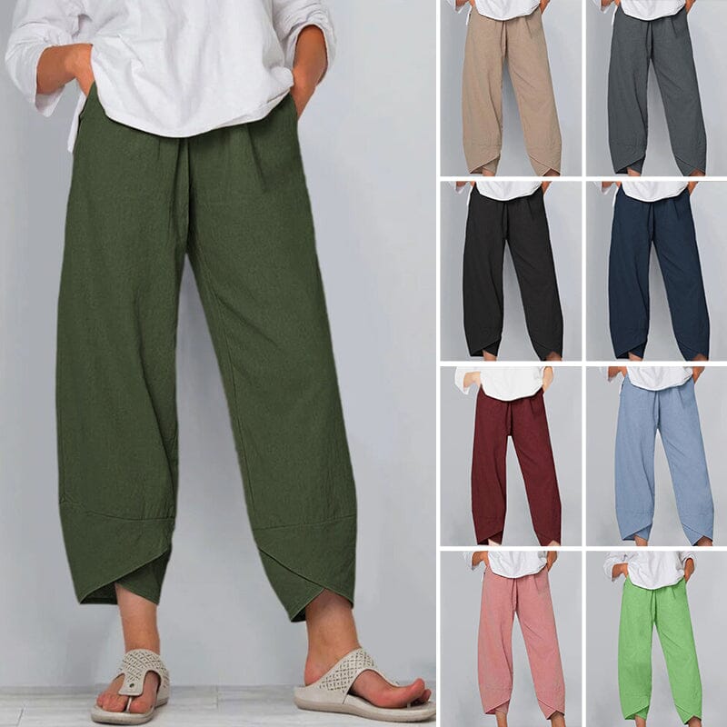 👖 Pantaloni cu buzunare asimetrice asimetrice elastice în talie, de epocă-1