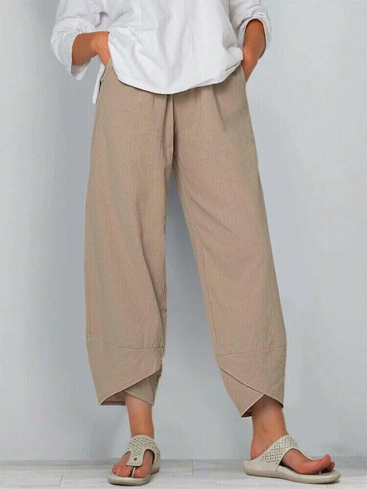 👖 Pantaloni cu buzunare asimetrice asimetrice elastice în talie, de epocă-3