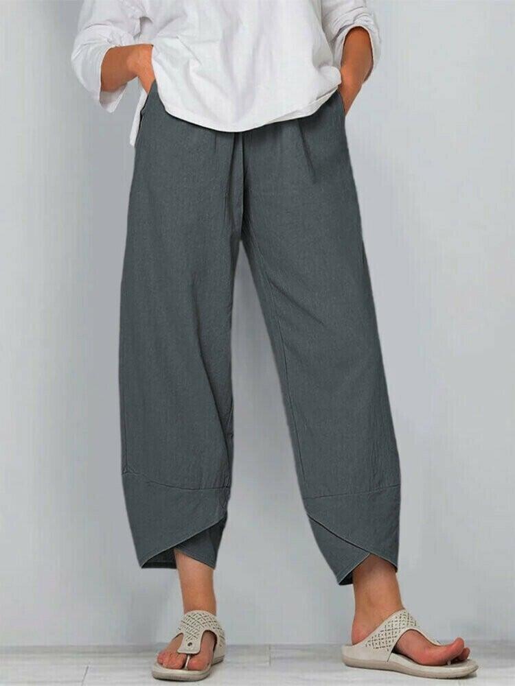👖 Pantaloni cu buzunare asimetrice asimetrice elastice în talie, de epocă-4