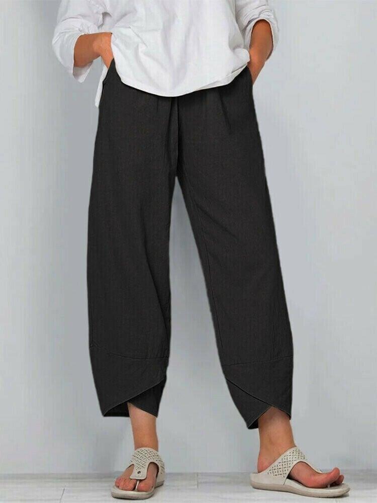 👖 Pantaloni cu buzunare asimetrice asimetrice elastice în talie, de epocă-14