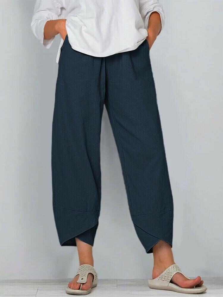 👖 Pantaloni cu buzunare asimetrice asimetrice elastice în talie, de epocă-13