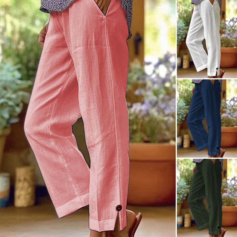 ✨Pantaloni drepți din bumbac și in pentru femei-3
