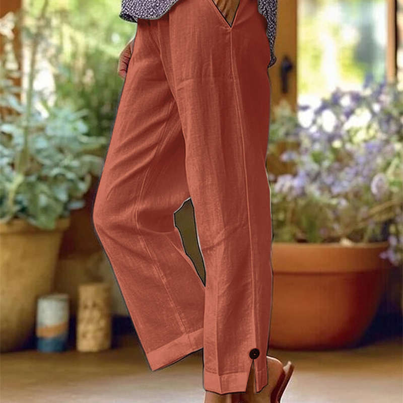 ✨Pantaloni drepți din bumbac și in pentru femei-8