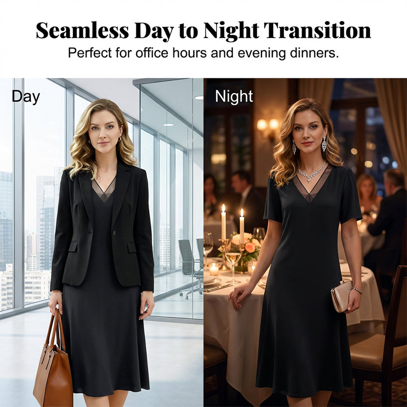 🔥👗Rochie elegantă din plasă cu decolteu în V pentru femei🌠️-7