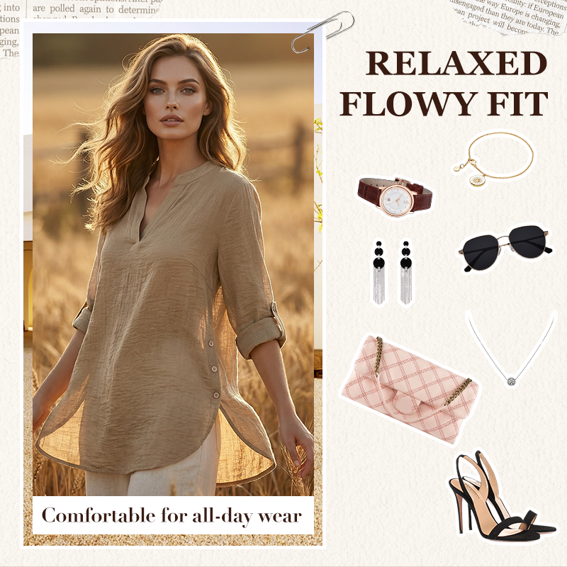 Casual Solid Color Button Side Slit Top-3