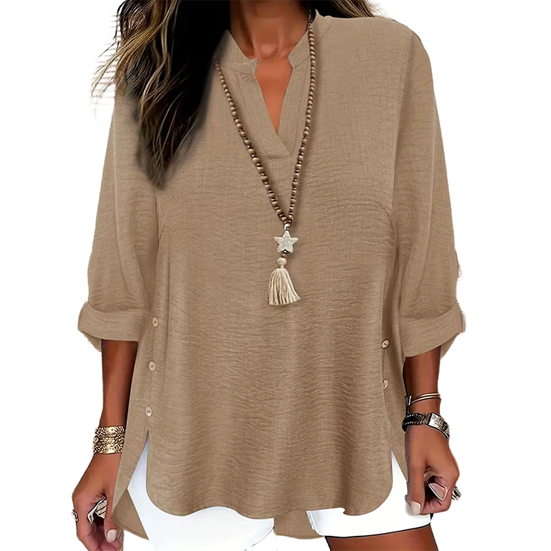 Casual Solid Color Button Side Slit Top-9