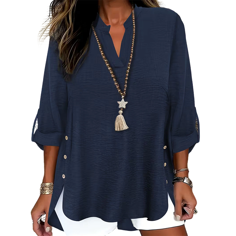 Casual Solid Color Button Side Slit Top-11
