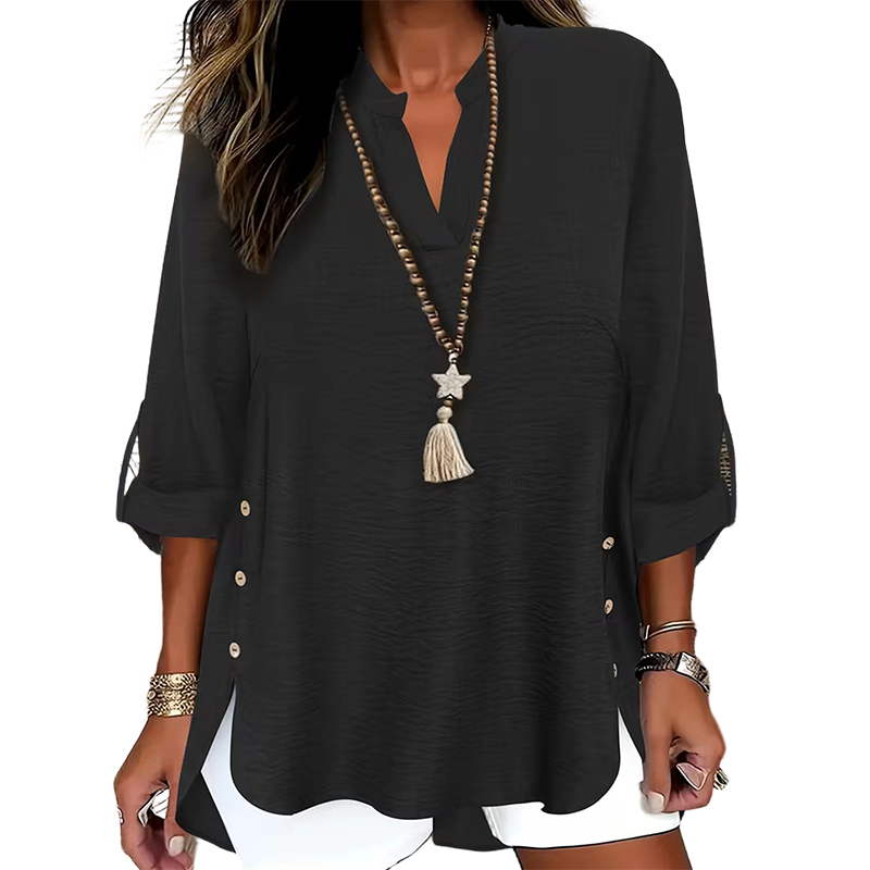 Casual Solid Color Button Side Slit Top-13