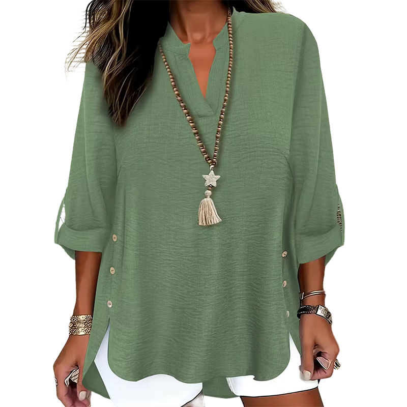 Casual Solid Color Button Side Slit Top-12
