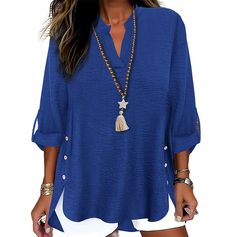 Casual Solid Color Button Side Slit Top-14