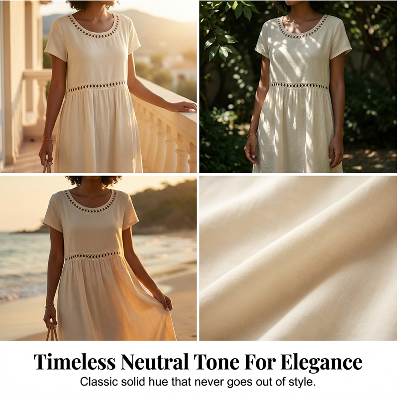 🏖️🌊Rochie casual de vară din dantelă, cu guler rotund🌬️👗-11