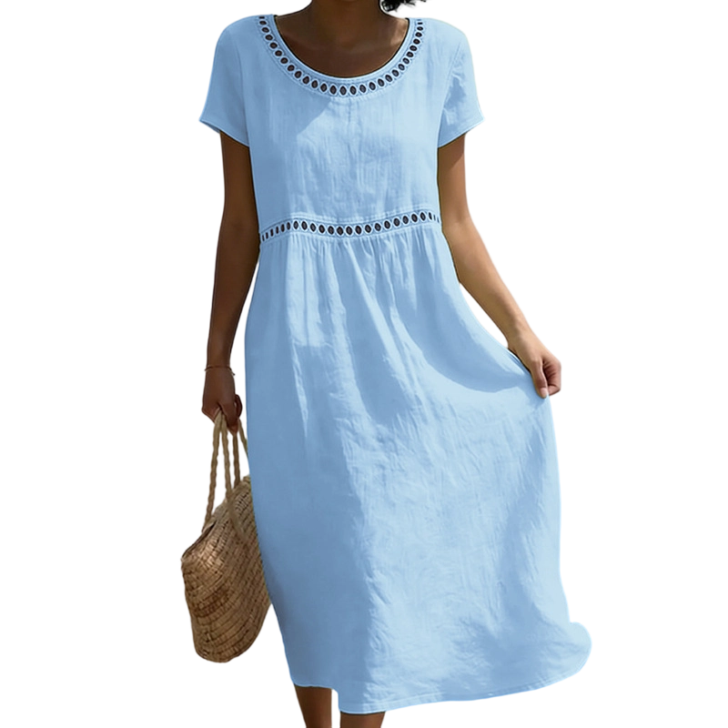 🏖️🌊Rochie casual de vară din dantelă, cu guler rotund🌬️👗-5