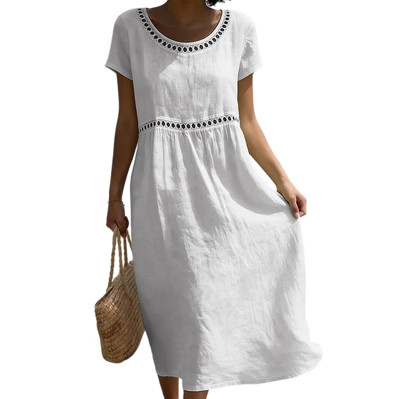 🏖️🌊Rochie casual de vară din dantelă, cu guler rotund🌬️👗-17