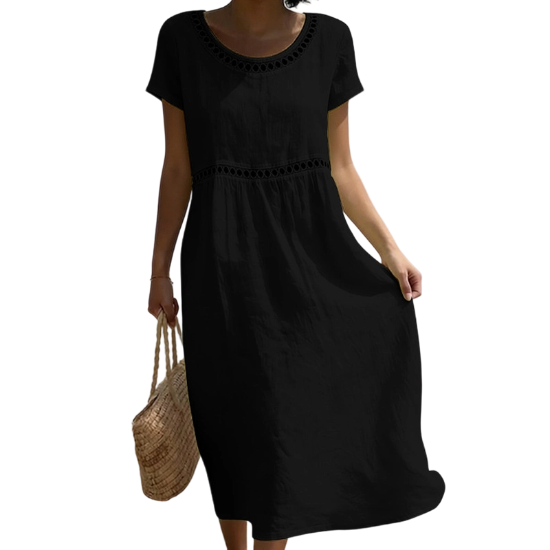 🏖️🌊Rochie casual de vară din dantelă, cu guler rotund🌬️👗-16