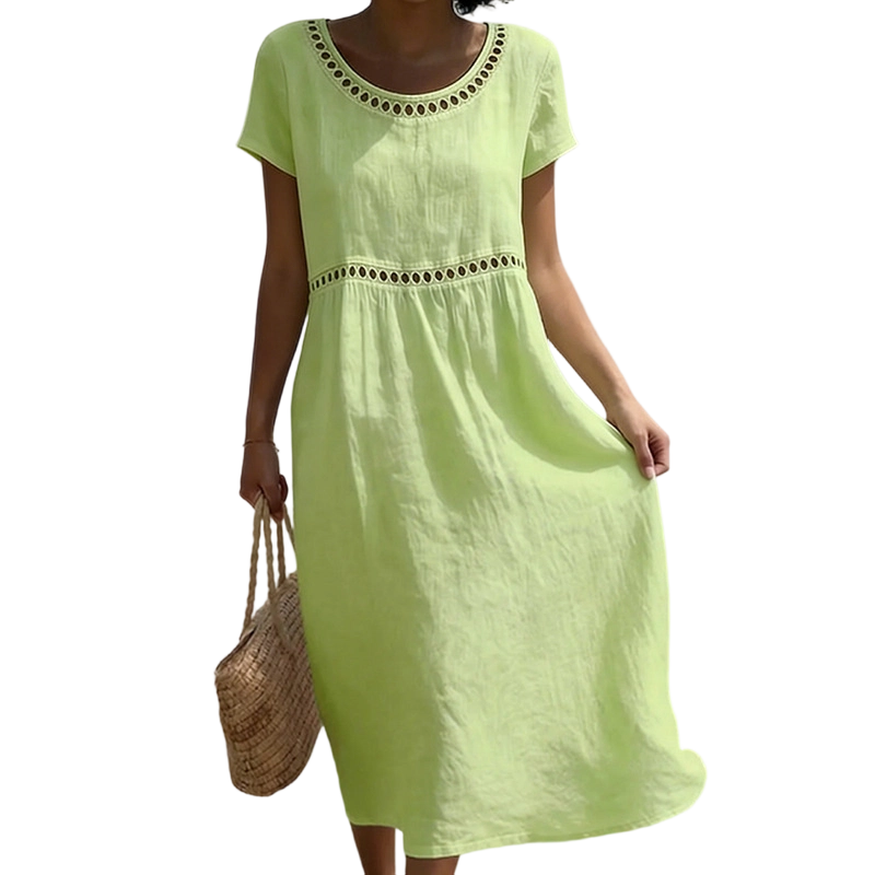 🏖️🌊Rochie casual de vară din dantelă, cu guler rotund🌬️👗-4