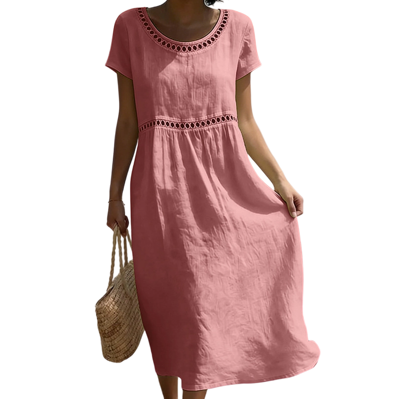 🏖️🌊Rochie casual de vară din dantelă, cu guler rotund🌬️👗-3