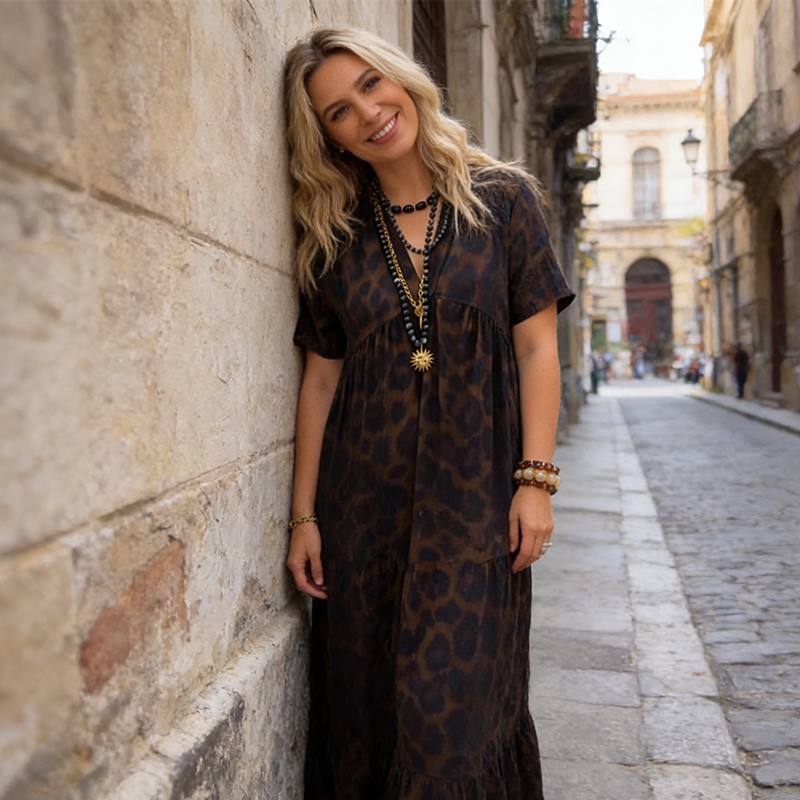 💎 Rochie retro cu imprimeu leopard ✨-1