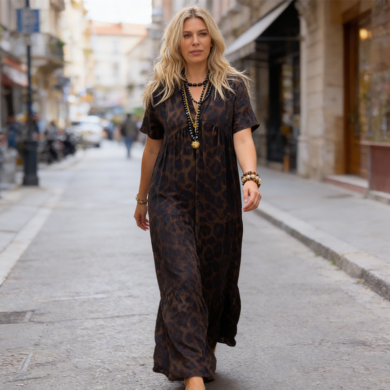 💎 Rochie retro cu imprimeu leopard ✨