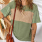 🍃Dámske ležérne tričko s okrúhlym výstrihom, pruhované, v kontrastných farbách, s krátkymi rukávmi
