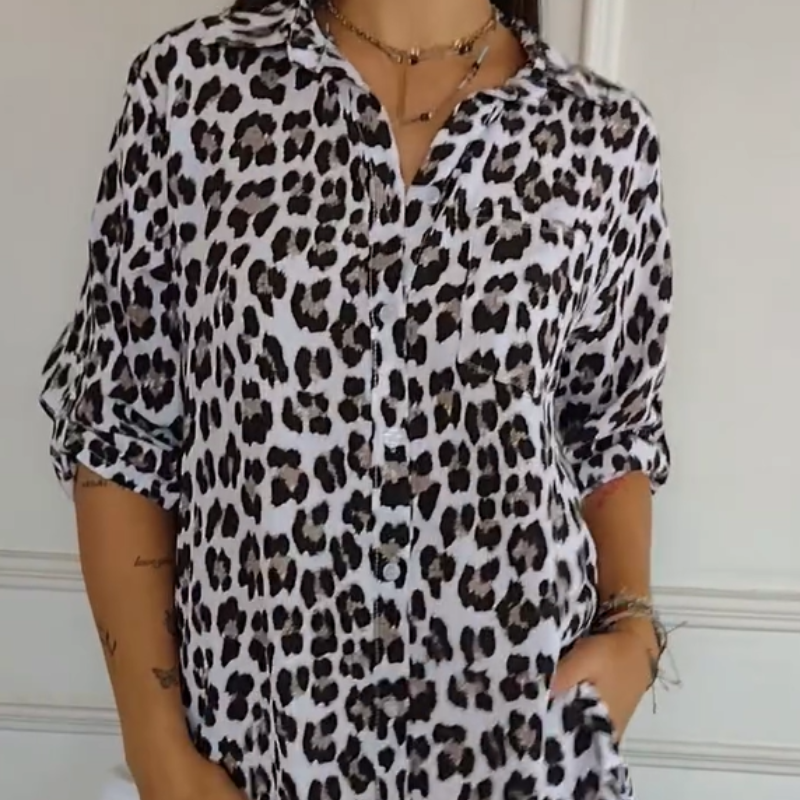 Cămașă cu imprimeu leopard👚-5