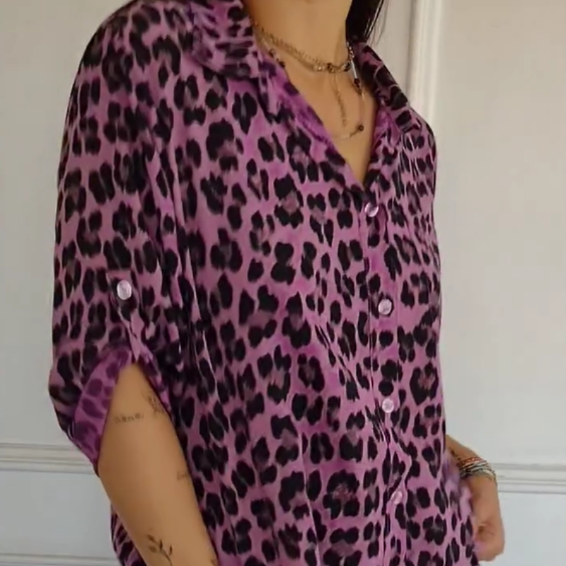 Cămașă cu imprimeu leopard👚-1