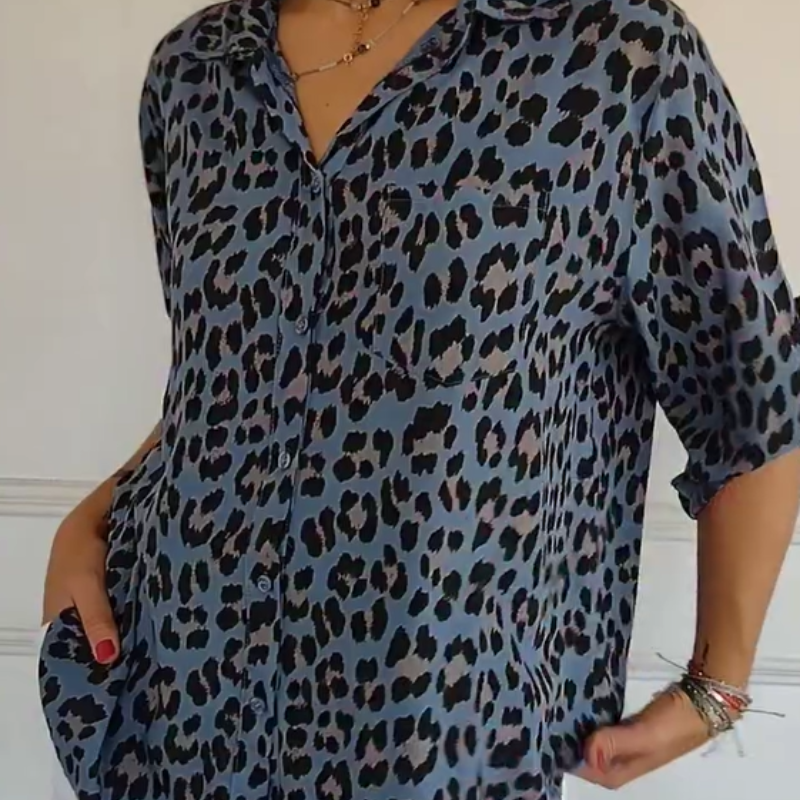Cămașă cu imprimeu leopard👚-7