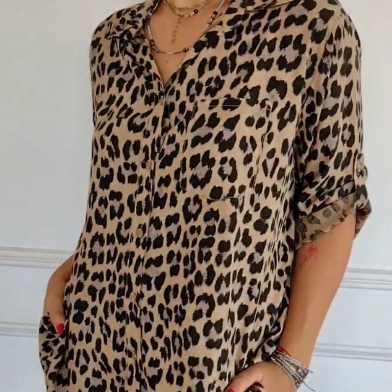 Cămașă cu imprimeu leopard👚-3