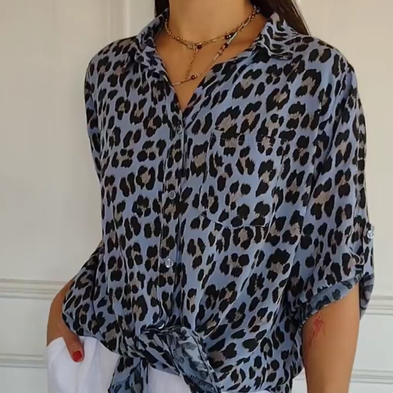 Cămașă cu imprimeu leopard👚-8