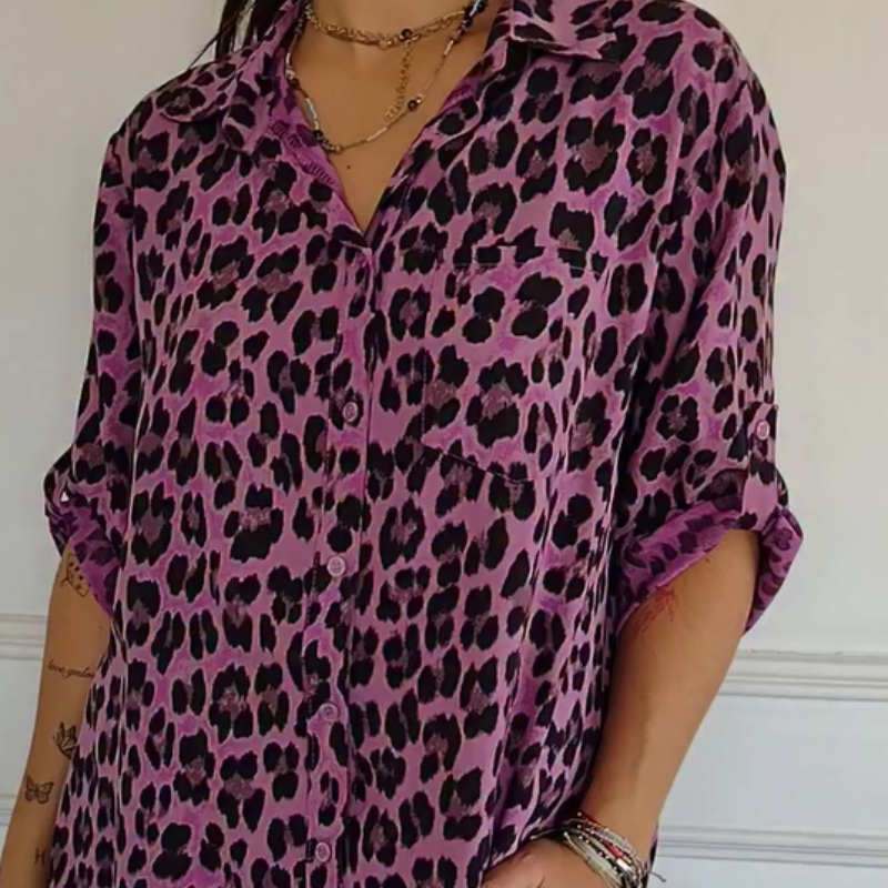 Cămașă cu imprimeu leopard👚-4