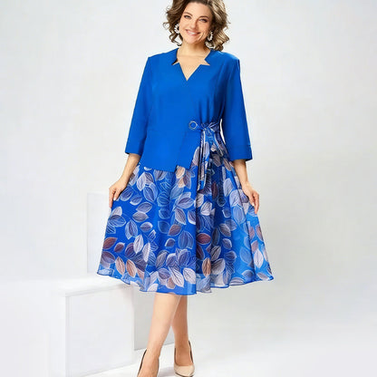 Elegantné dvojdielne šaty s potlačou listov