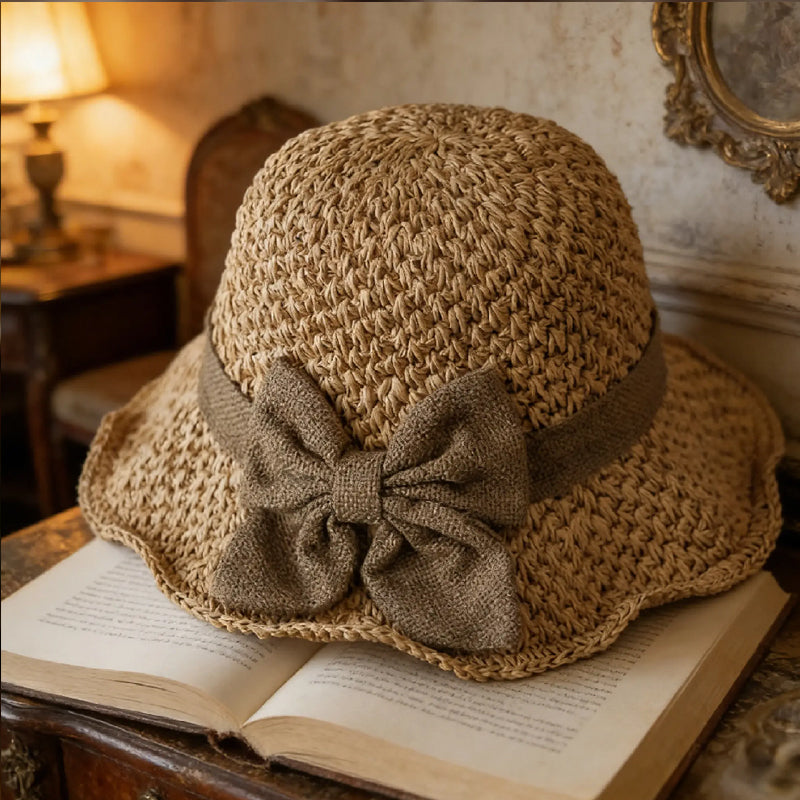 🏖️👒 Pălărie elegantă din paie țesută, cu fundă-5