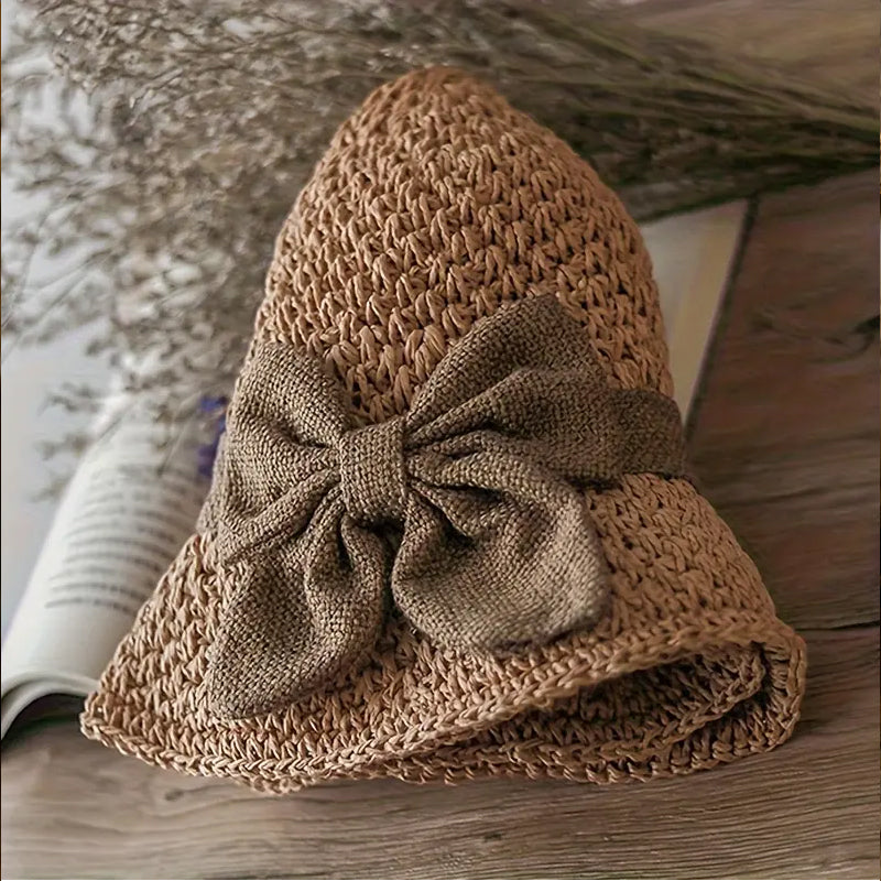🏖️👒 Pălărie elegantă din paie țesută, cu fundă-6