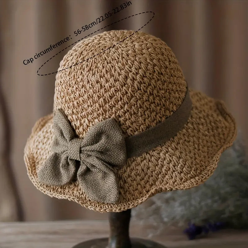 🏖️👒 Pălărie elegantă din paie țesută, cu fundă-3