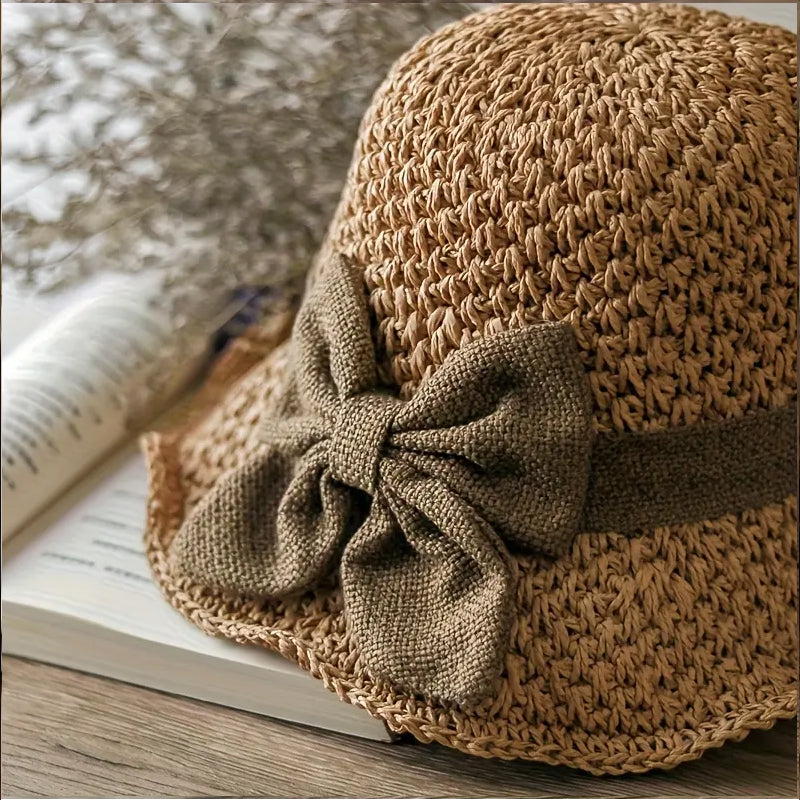 🏖️👒 Pălărie elegantă din paie țesută, cu fundă-7