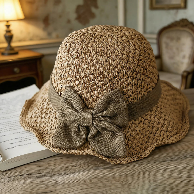 🏖️👒 Pălărie elegantă din paie țesută, cu fundă-8