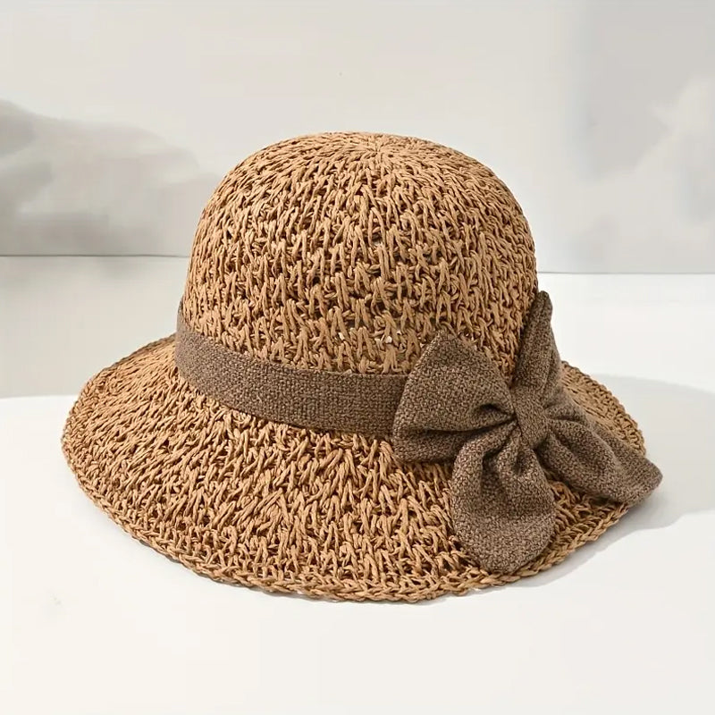🏖️👒 Pălărie elegantă din paie țesută, cu fundă-10