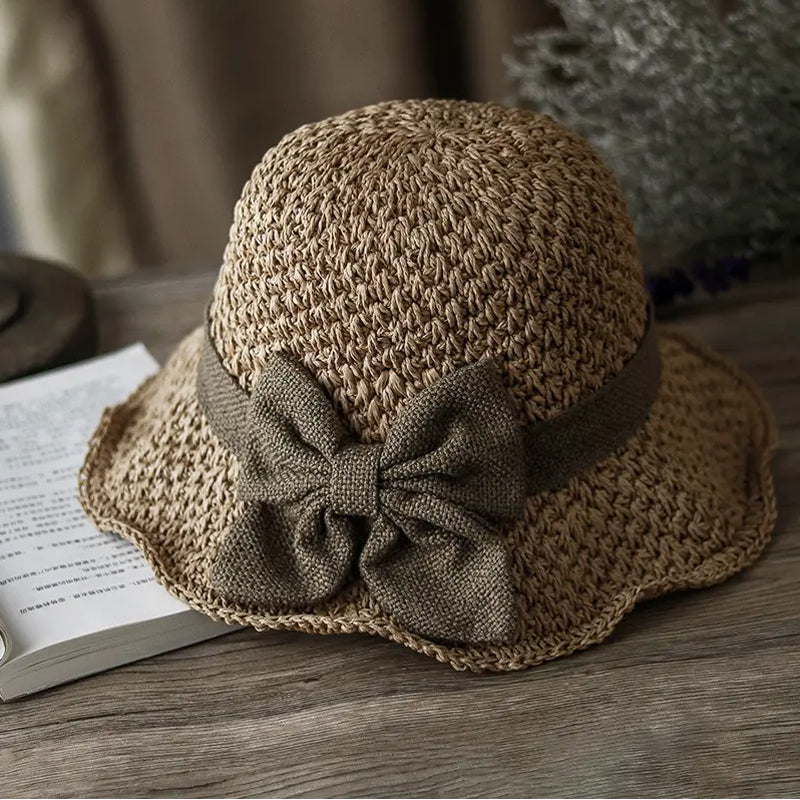 🏖️👒 Pălărie elegantă din paie țesută, cu fundă-9