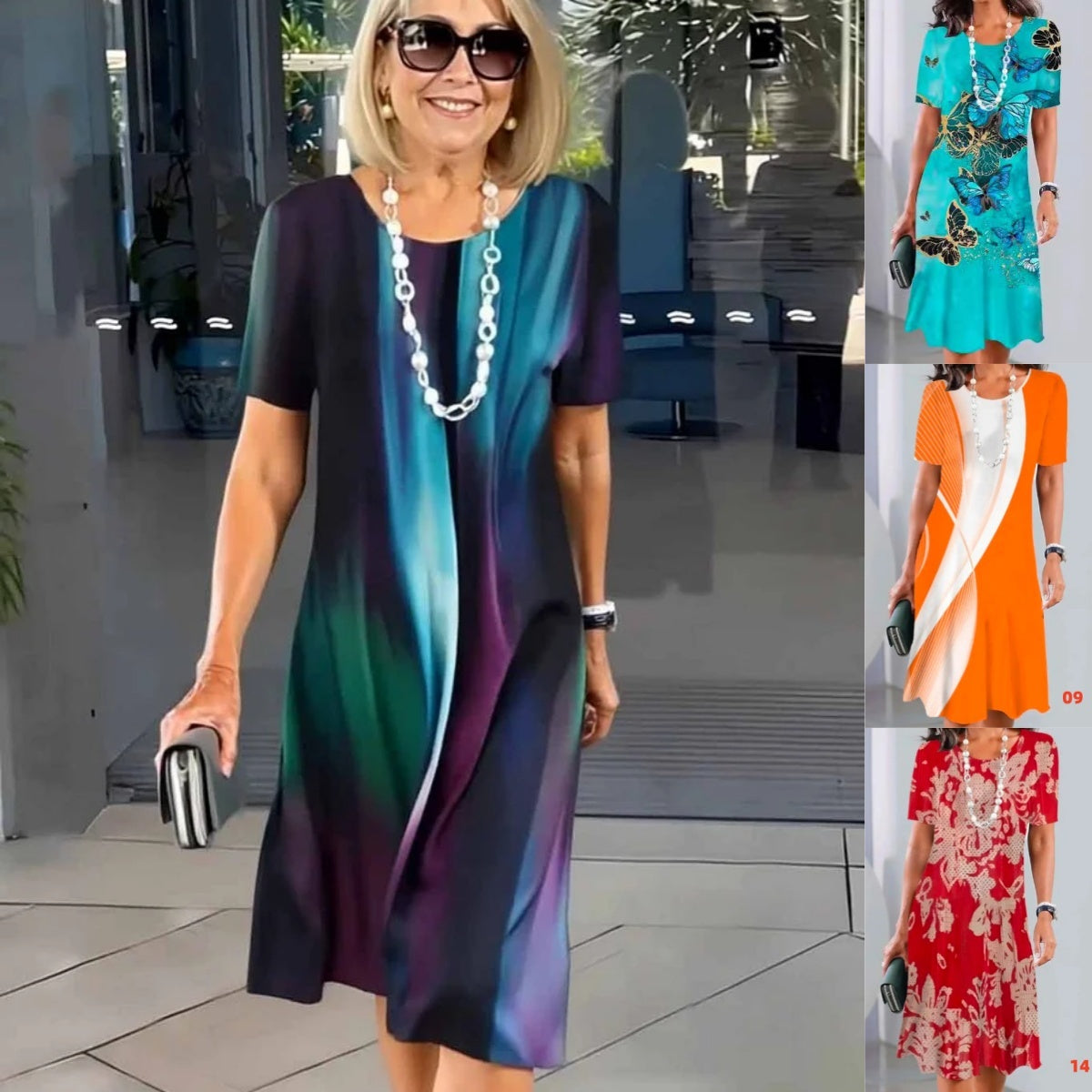 Rochie plisată pentru femei, cu blocuri colorate-1
