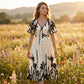 🌹🦋Rochie midi elegantă cu decolteu în V și imprimeu botanic✨-1