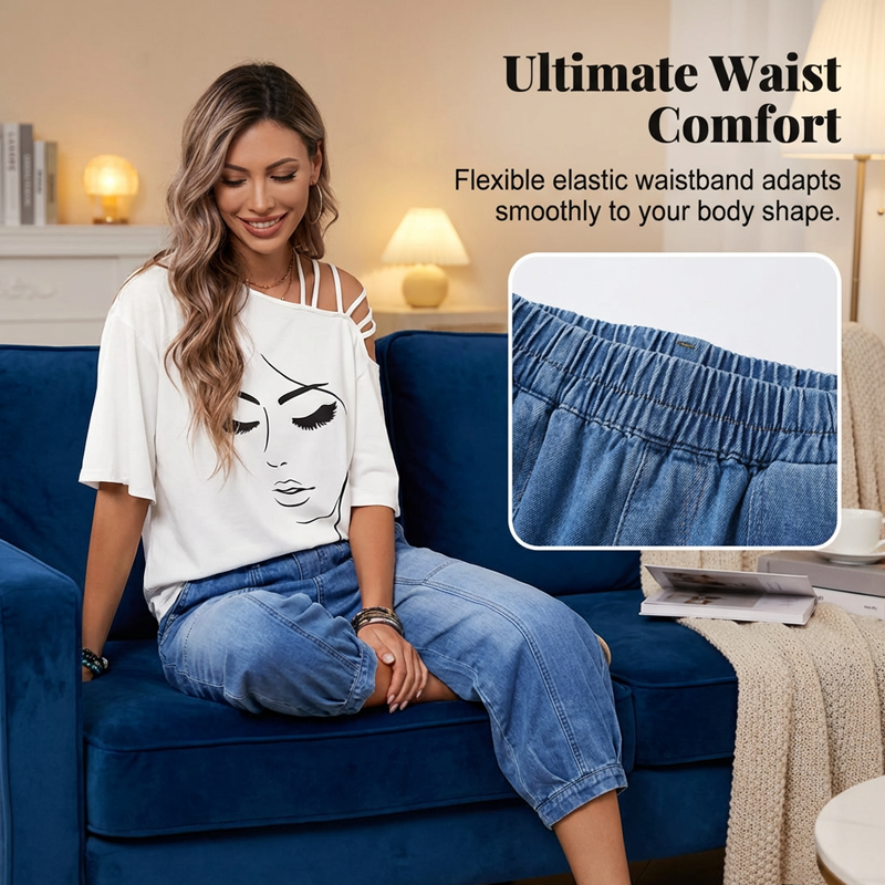 👖🌬️Blugi scurți pentru femei, cu talie elastică și croială lejeră😍-3